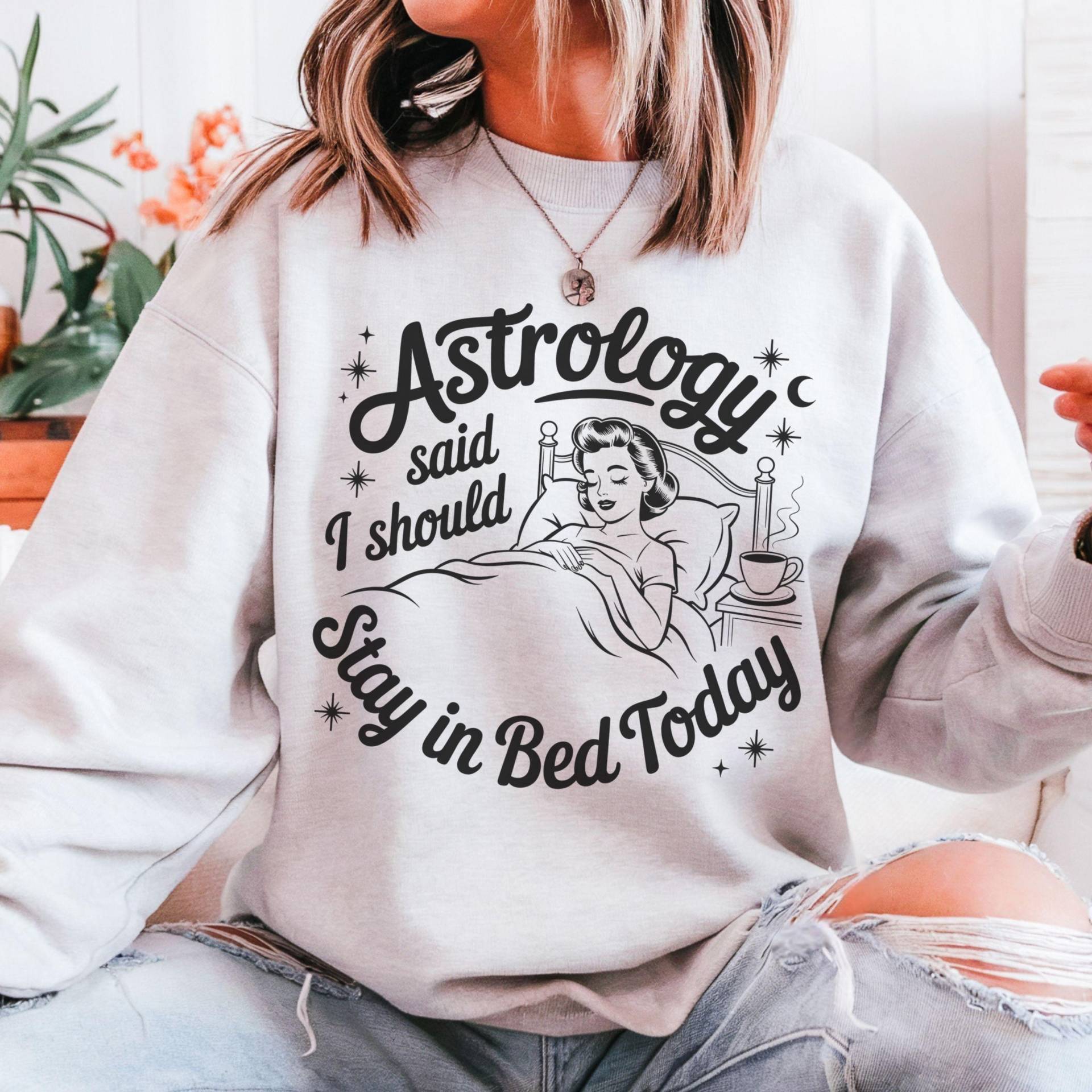 Retro Astrologie Sweatshirt Lustiger Faulenzer Tag Sarkasmus, Vintage Hausfrau Crewneck Geschenk Mutter, Pullover Selbstfürsorge Achtsamkeit von FloraHappiness