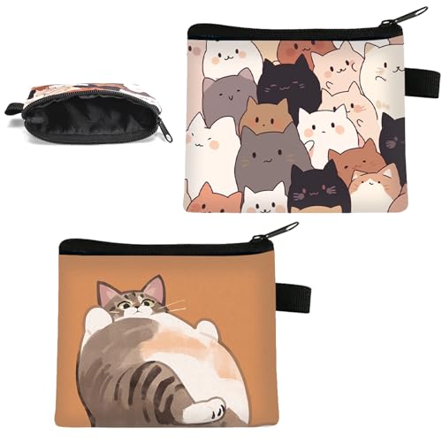 FloraMolly Kinder Portemonnaie Mädchen, 2-teilige Nette Katze Geldbörse kleine Tasche mit Reißverschluss wasserdichte tragbare Geldbörse für Mädchen Frauen Teen von FloraMolly
