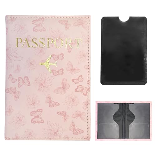 FloraMolly Reisepasshüllen für Kinder Mädchen, tragbare künstliche Leder Reisepass Halter wasserdichte Reise Zubehör für Reisepass Ticket Karte Boarding Pässe mit Rosa von FloraMolly