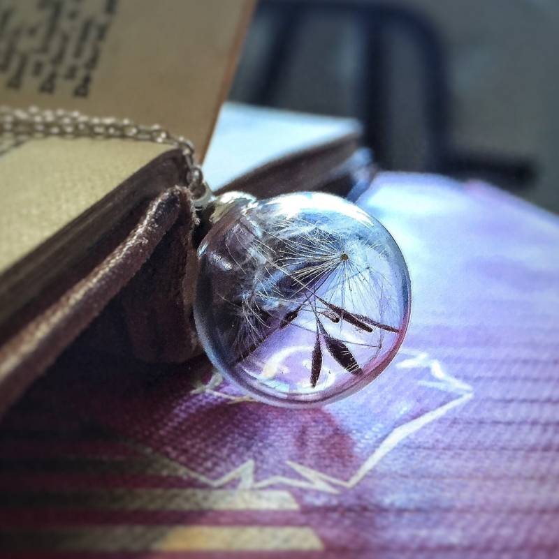 Echte Pusteblumen Halskette Glaskugel Wunsch Anhänger, Boho Schmuck von FloraStudio2014