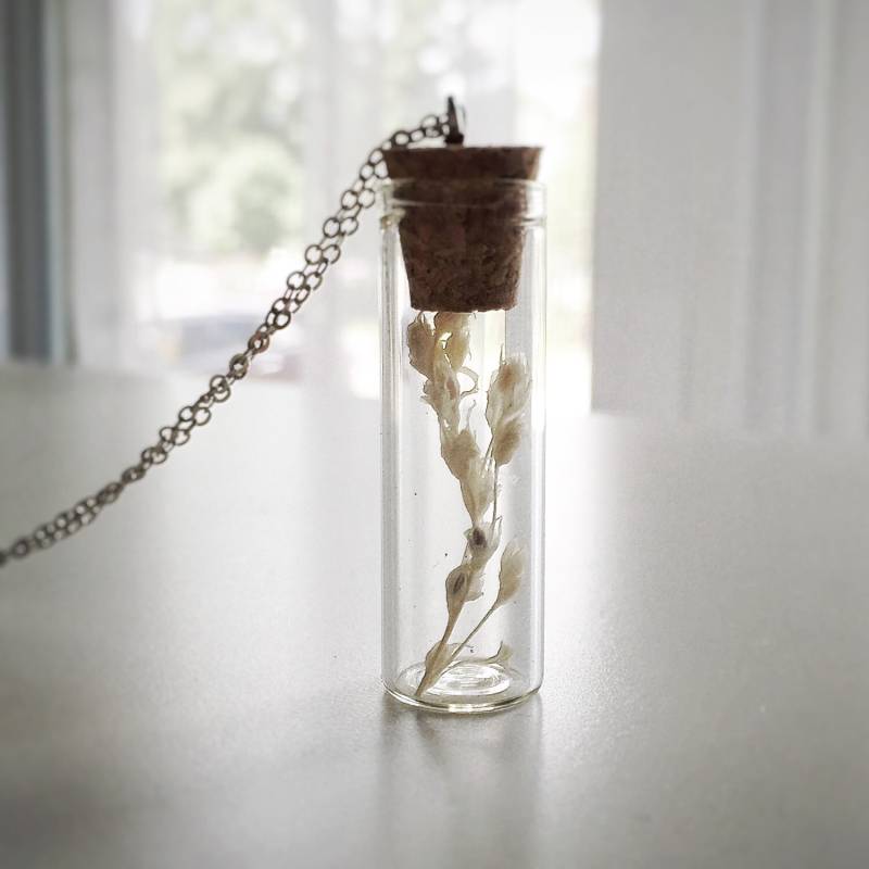 Getrocknete Weizen Glas Flasche Halskette Rustikal Boho Andenken Anhänger von FloraStudio2014