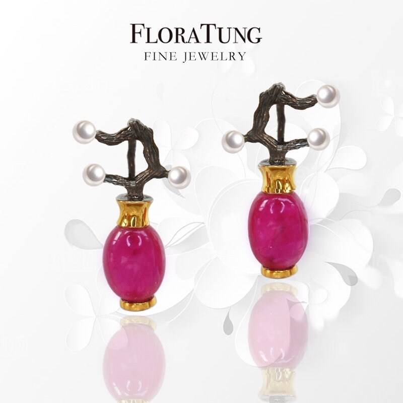 18K Gold Schwarz Rubin Perlen Ohrringe Ohrhaken Wassermann Kronleuchter von FloraTung