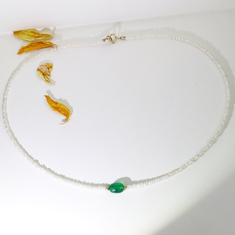 18K Goldperlenkette, Keshi Perle & Smaragdkette von FloraTung