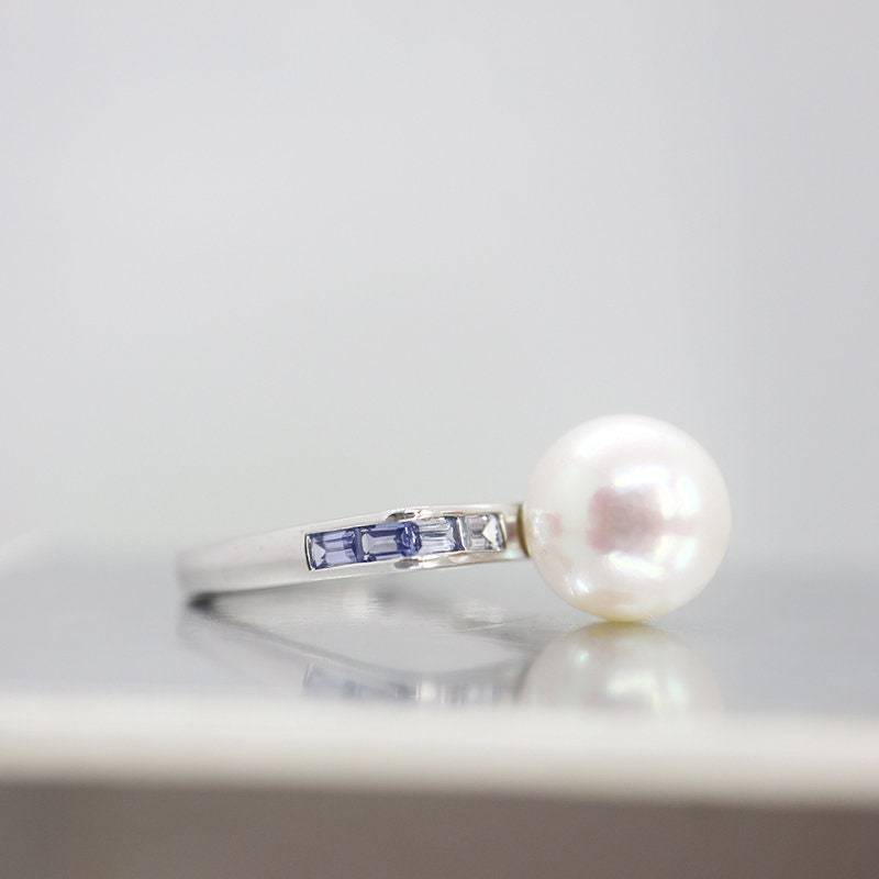 18K Seawater Pearl Ring Designer Schmuck Weißgold Australien Weiße Perle Set Saphir von FloraTung