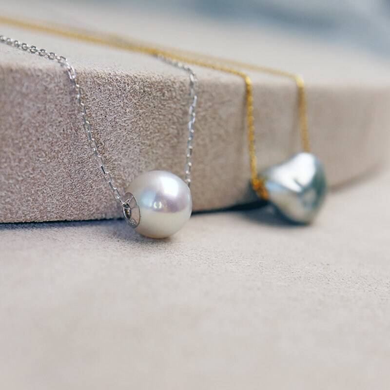 18Kt Gold Massiv Gelbgold Perlenkette Japan Akoya Madama Meerwasser Atomfreie Meerwasserperle Keshi Halskette von FloraTung