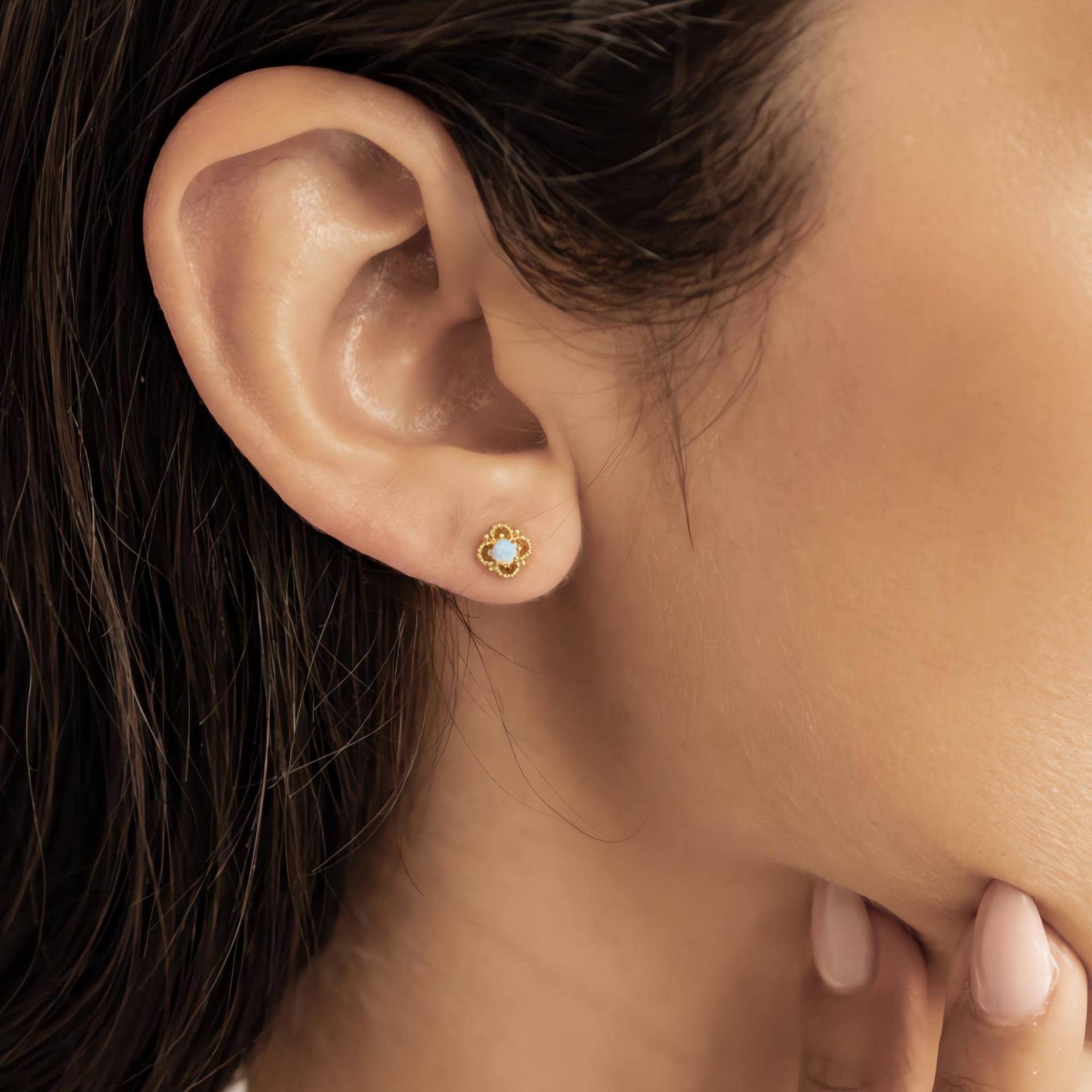 Vergoldete Ohrstecker Mit Opal | Kleine Damen Ohrringe Edler Schmuck Naturstein von FloraUndStein