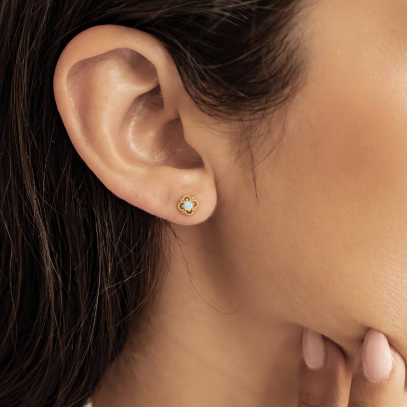 Vergoldete Ohrstecker Mit Opal | Kleine Damen Ohrringe Edler Schmuck Naturstein von FloraUndStein