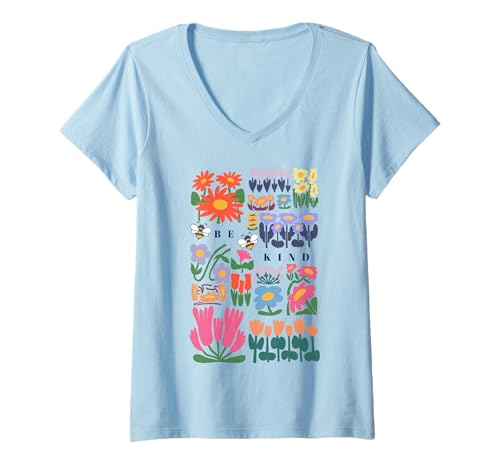Damen Be Kind Folk Art Swedish Mid Century Vibes Kinder Mädchen Frauen T-Shirt mit V-Ausschnitt Damen Be Kind Folk Art Swedish Mid Century Vibes Kinder Mädchen Frauen T-Shirt mit V-Ausschnitt von Floral Art Bee Inspiring Quote Compassionate Girls