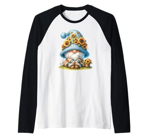 Cute Flower Hippie Gnome Graphic For Women And Sunflower Mom Raglan von Floral Autumn Gnome Gifts For Sunflower Lovers