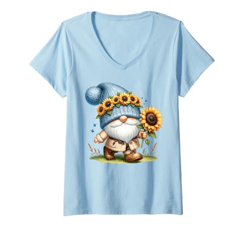Damen Cute Fall GNOME Graphic for Autumn Lover and Sunflower Mom T-Shirt mit V-Ausschnitt Damen Cute Fall GNOME Graphic for Autumn Lover and Sunflower Mom T-Shirt mit V-Ausschnitt von Floral Autumn Gnome Gifts For Sunflower Lovers