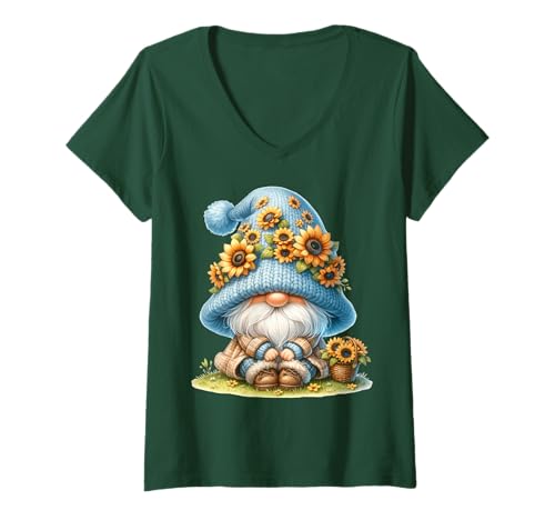 Damen Green Gardening Must Haves Grandpa GNOME Cute Sunflower T-Shirt mit V-Ausschnitt Damen Green Gardening Must Haves Grandpa GNOME Cute Sunflower T-Shirt mit V-Ausschnitt von Floral Autumn Gnome Gifts For Sunflower Lovers
