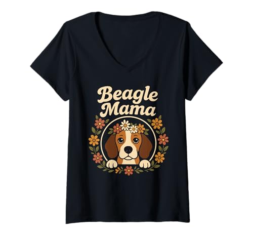 Damen Beagle Mama Cute Floral Wreath Retro Dog Owner T-Shirt mit V-Ausschnitt Damen Beagle Mama Cute Floral Wreath Retro Dog Owner T-Shirt mit V-Ausschnitt von Floral Beagle Mom Life Graphics & Canine Designs