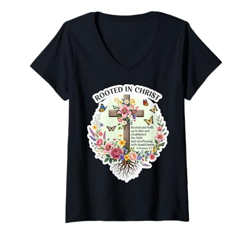 Damen Rooted In Christ Floral Bibelvers Zitat Colosseans 2:7 God T-Shirt mit V-Ausschnitt Damen Rooted In Christ Floral Bibelvers Zitat Colosseans 2:7 God T-Shirt mit V-Ausschnitt von Floral Bible Verse Quote Colosseans 2:7 Products