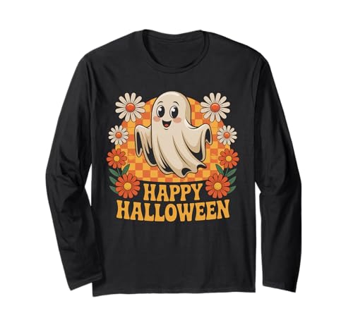 Groovy Floral Cute Ghost Gruseliges lustiges Halloween-Blumen-Mädchen Langarmshirt Groovy Floral Cute Ghost Gruseliges lustiges Halloween-Blumen-Mädchen Langarmshirt von Floral Cute Ghost Spooky Halloween Costume Gifts