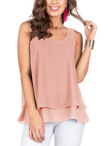 Floral Find Damen Chiffon Layered Tank Tops Sommer Ärmellos Rundhals Blusen Shirts, Orange-Pink, X-Groß von Floral Find