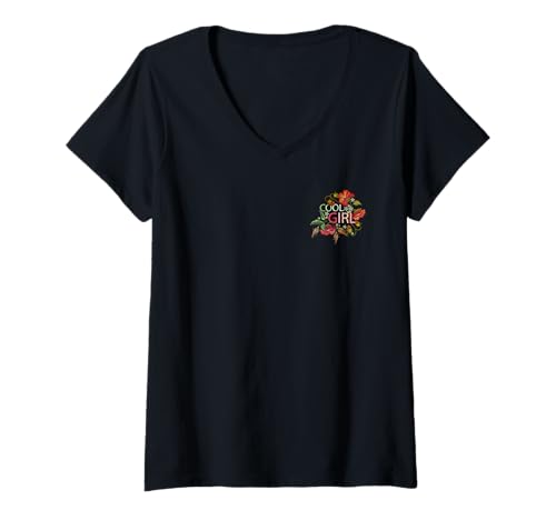 Damen Cooles Mädchen Vintage Blumenstickerei ästhetisches Geschenk T-Shirt mit V-Ausschnitt Damen Cooles Mädchen Vintage Blumenstickerei ästhetisches Geschenk T-Shirt mit V-Ausschnitt von Floral Gifts by TC