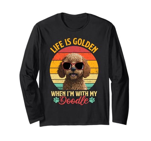 Retro Life is Golden Golden Doodle Goldendoodle Lover Damen Langarmshirt von Floral Golden Doodle Dog lovers Apparel Co.