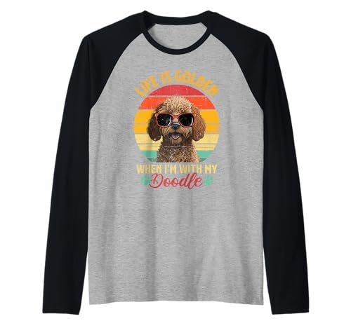 Retro Life is Golden Golden Doodle Goldendoodle Lover Damen Raglan von Floral Golden Doodle Dog lovers Apparel Co.