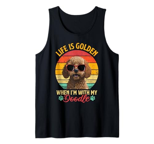 Retro Life is Golden Golden Doodle Goldendoodle Lover Damen Tank Top von Floral Golden Doodle Dog lovers Apparel Co.