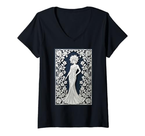 Damen Elegantes Damenkleid mit Blumenansicht T-Shirt mit V-Ausschnitt Damen Elegantes Damenkleid mit Blumenansicht T-Shirt mit V-Ausschnitt von Floral Gown Elegance Lady Classy