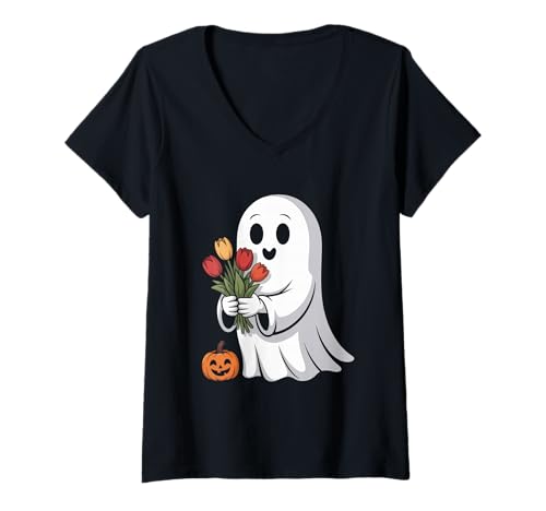 Damen Blumentrick Or Treat Boo Florist Floral Halloween T-Shirt mit V-Ausschnitt Damen Blumentrick Or Treat Boo Florist Floral Halloween T-Shirt mit V-Ausschnitt von Floral Halloween Spooky Botanical Vibes