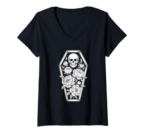Damen Skelett Grab Florist Floral Halloween T-Shirt mit V-Ausschnitt Damen Skelett Grab Florist Floral Halloween T-Shirt mit V-Ausschnitt von Floral Halloween Spooky Botanical Vibes