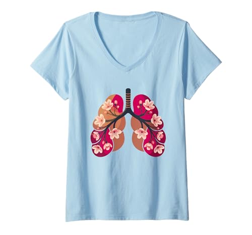 Damen Florale Lunge Pulmonologe Atemtherapeut Pulmonologie T-Shirt mit V-Ausschnitt Damen Florale Lunge Pulmonologe Atemtherapeut Pulmonologie T-Shirt mit V-Ausschnitt von Floral Lungs With Flowers Breathe Health RT Nurse