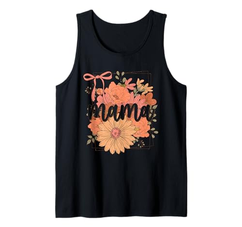 Floral Mama Shirt Kariert Elegant Pfirsichblumen Schleife Grafik Tank Top von Floral Mama Tee Shirts for Mothers Women