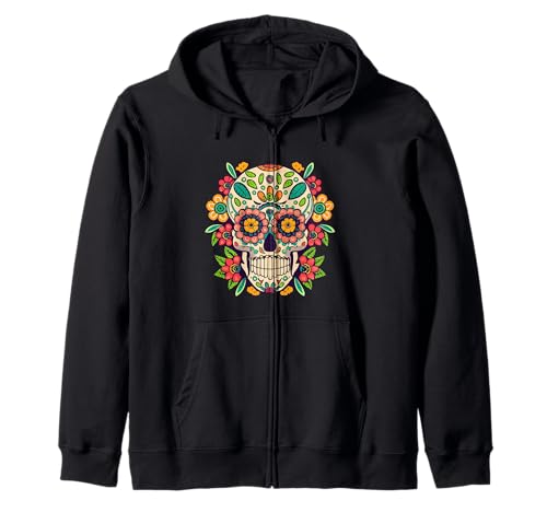 Dia de Los Muertos Day of Dead, Blumenmuster, Zuckerschädel, Herren und Damen Kapuzenjacke von Floral Sugar Skull Day of Dead Dia de Los Muertos