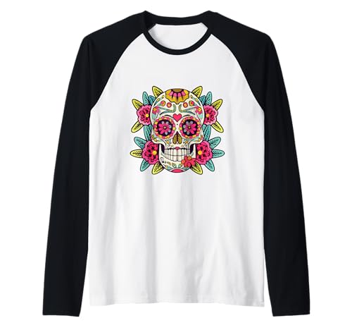 Dia de Los Muertos Day of Dead, Blumenmuster, Zuckerschädel, Herren und Damen Raglan von Floral Sugar Skull Day of Dead Dia de Los Muertos