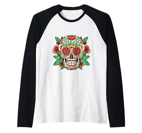 Dia de Los Muertos Day of Dead, Blumenmuster, Zuckerschädel, Herren und Damen Raglan von Floral Sugar Skull Day of Dead Dia de Los Muertos