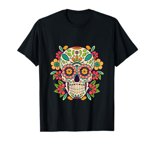 Dia de Los Muertos Day of Dead, Blumenmuster, Zuckerschädel, Herren und Damen T-Shirt von Floral Sugar Skull Day of Dead Dia de Los Muertos