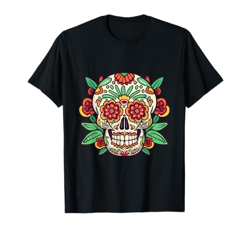 Dia de Los Muertos Day of Dead, Blumenmuster, Zuckerschädel, Herren und Damen T-Shirt von Floral Sugar Skull Day of Dead Dia de Los Muertos