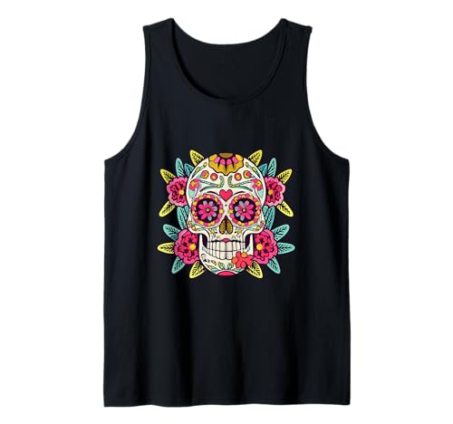 Dia de Los Muertos Day of Dead, Blumenmuster, Zuckerschädel, Herren und Damen Tank Top von Floral Sugar Skull Day of Dead Dia de Los Muertos