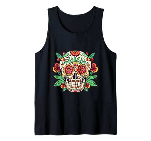 Dia de Los Muertos Day of Dead, Blumenmuster, Zuckerschädel, Herren und Damen Tank Top von Floral Sugar Skull Day of Dead Dia de Los Muertos