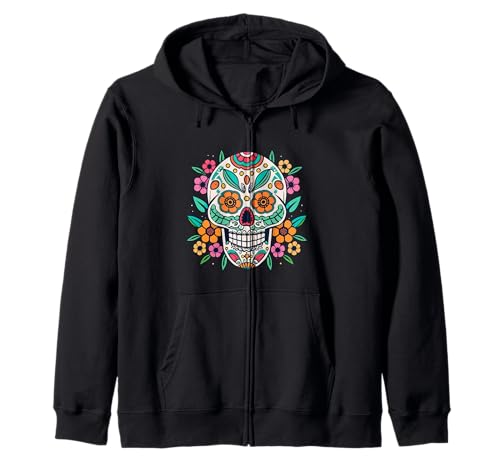 Floral Sugar Skull Day of Dead Dia de Los Muertos Damen Mädchen Kapuzenjacke von Floral Sugar Skull Day of Dead Dia de Los Muertos