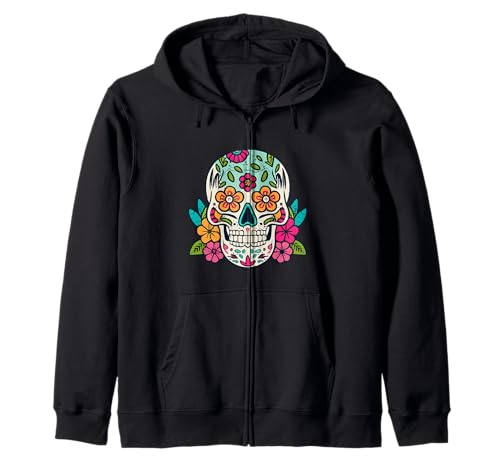 Floral Sugar Skull Day of Dead Dia de Los Muertos Damen Mädchen Kapuzenjacke von Floral Sugar Skull Day of Dead Dia de Los Muertos