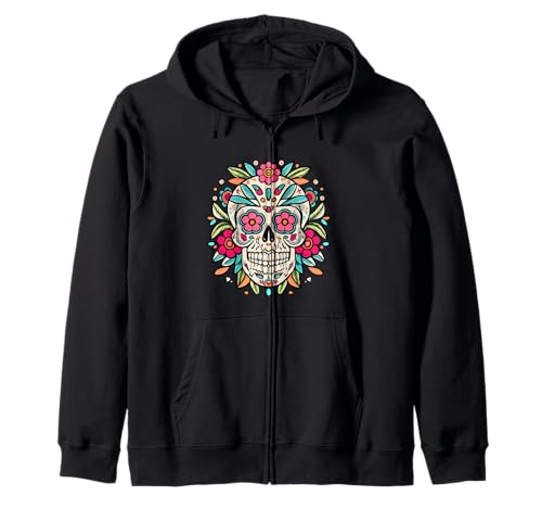 Floral Sugar Skull Day of Dead Dia de Los Muertos Damen Mädchen Kapuzenjacke von Floral Sugar Skull Day of Dead Dia de Los Muertos