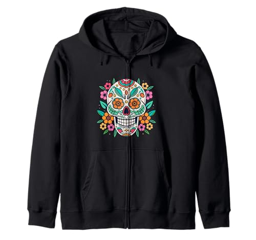 Floral Sugar Skull Day of Dead Dia de Los Muertos Damen Mädchen Kapuzenjacke von Floral Sugar Skull Day of Dead Dia de Los Muertos