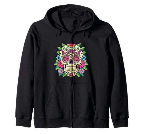 Floral Sugar Skull Day of Dead Dia de Los Muertos Damen Mädchen Kapuzenjacke von Floral Sugar Skull Day of Dead Dia de Los Muertos