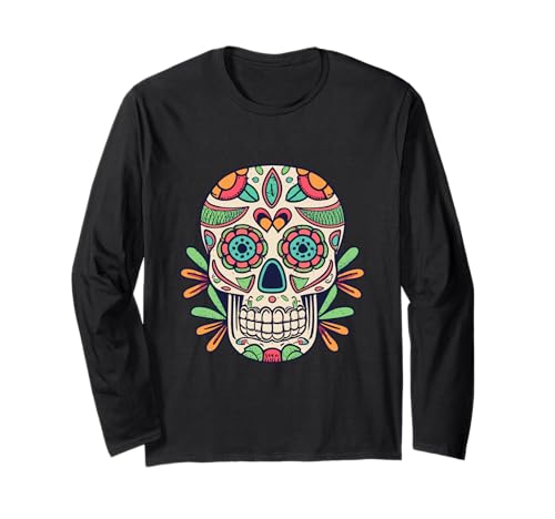 Floral Sugar Skull Day of Dead Dia de Los Muertos Damen Mädchen Langarmshirt von Floral Sugar Skull Day of Dead Dia de Los Muertos