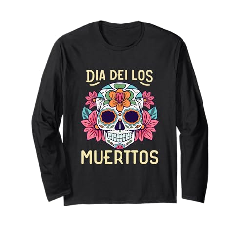 Floral Sugar Skull Day of Dead Dia de Los Muertos Damen Mädchen Langarmshirt von Floral Sugar Skull Day of Dead Dia de Los Muertos
