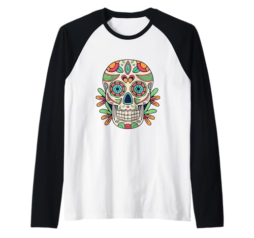 Floral Sugar Skull Day of Dead Dia de Los Muertos Damen Mädchen Raglan von Floral Sugar Skull Day of Dead Dia de Los Muertos