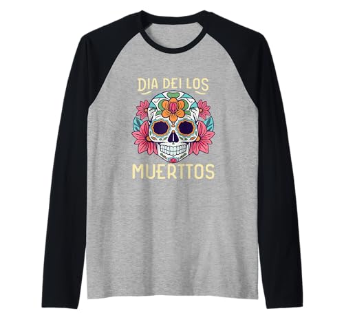 Floral Sugar Skull Day of Dead Dia de Los Muertos Damen Mädchen Raglan von Floral Sugar Skull Day of Dead Dia de Los Muertos