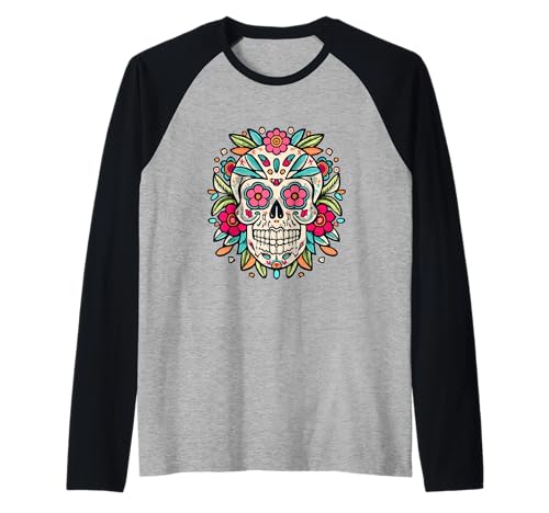 Floral Sugar Skull Day of Dead Dia de Los Muertos Damen Mädchen Raglan von Floral Sugar Skull Day of Dead Dia de Los Muertos
