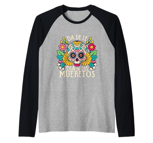 Floral Sugar Skull Day of Dead Dia de Los Muertos Damen Mädchen Raglan von Floral Sugar Skull Day of Dead Dia de Los Muertos