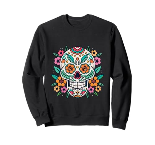 Floral Sugar Skull Day of Dead Dia de Los Muertos Damen Mädchen Sweatshirt von Floral Sugar Skull Day of Dead Dia de Los Muertos