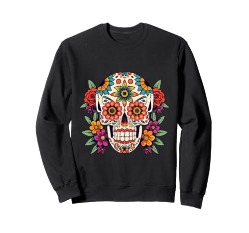 Floral Sugar Skull Day of Dead Dia de Los Muertos Damen Mädchen Sweatshirt von Floral Sugar Skull Day of Dead Dia de Los Muertos