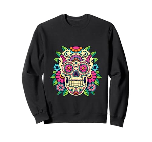 Floral Sugar Skull Day of Dead Dia de Los Muertos Damen Mädchen Sweatshirt von Floral Sugar Skull Day of Dead Dia de Los Muertos