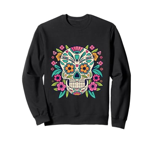 Floral Sugar Skull Day of Dead Dia de Los Muertos Damen Mädchen Sweatshirt von Floral Sugar Skull Day of Dead Dia de Los Muertos